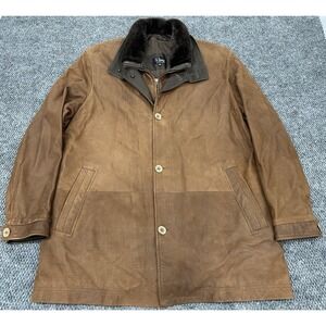 Vintage Remy Leather Jacket Men's 44 Brown Coat Lined Fur Collar Chore Full Zip